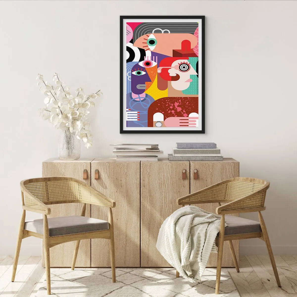 Poster in einem schwarzem Rahmen - Bunte abstrakte Gesichter im kubistischen Stil - 50x70cm - Wir sind von Herrn Picasso - Moderne Wanddekoration für Wohnzimmer und Schlafzimmer ARTTOR