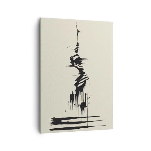 Bild auf Leinwand - Leinwandbild - Minimalistische Abstraktion mit schwarzen Linien auf hellem Hintergrund - 50x70cm - Hastige Abstraktion - Moderne Wanddekoration für Wohnzimmer und Schlafzimmer ARTTOR