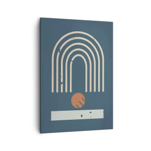 Bild auf Leinwand - Leinwandbild - Geometrisches Muster in Marineblau-, Beige- und Orangetönen auf dunklem Hintergrund - 50x70cm - Geometrie auf dem Granatapfel - Moderne Wanddekoration für Wohnzimmer und Schlafzimmer ARTTOR