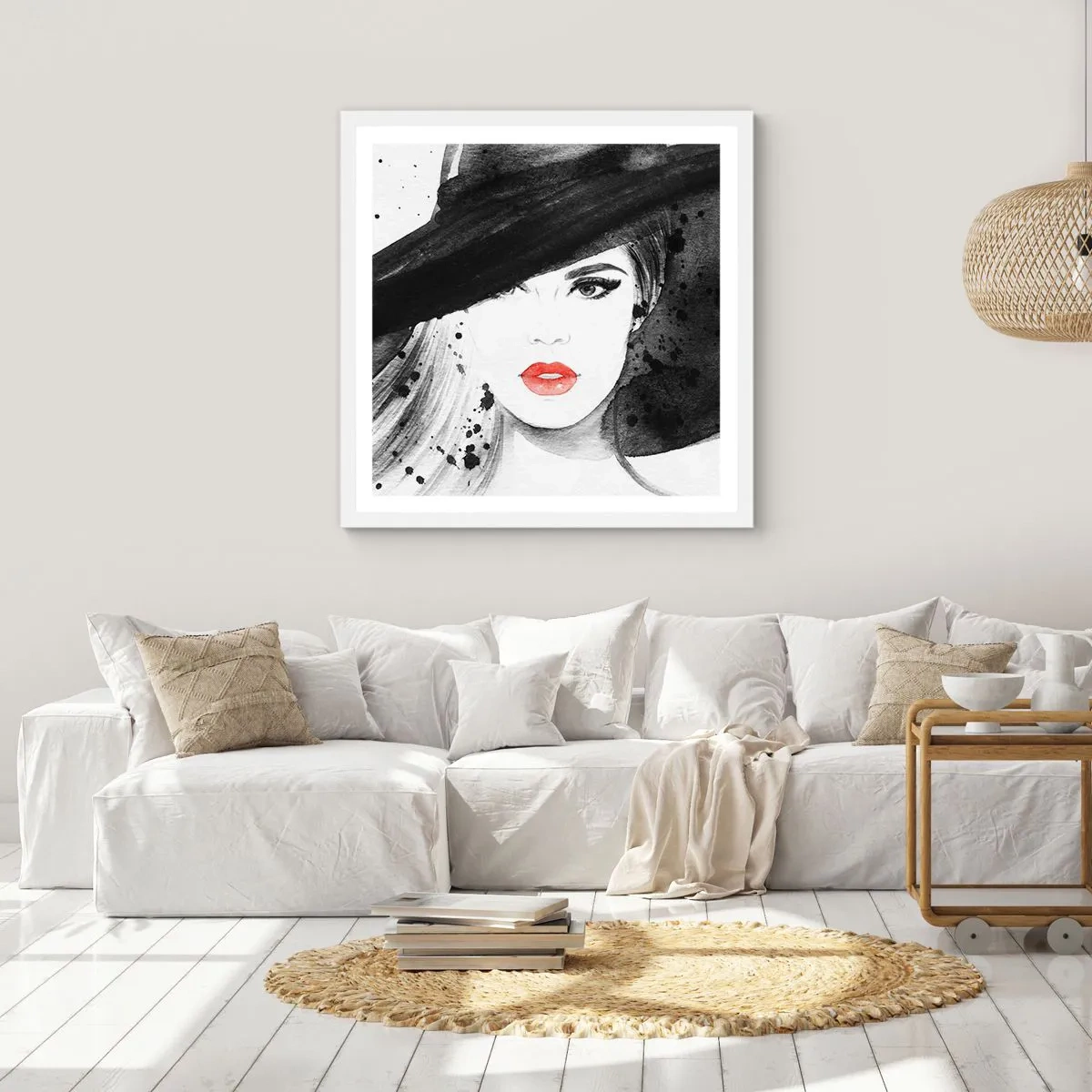 Poster in einem weißen Rahmen - Frau in schwarz - 50x50 cm