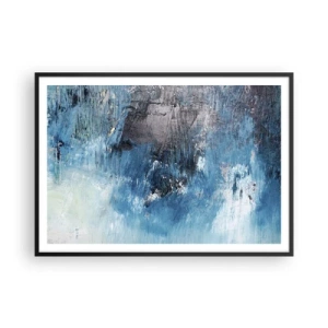 Poster in einem schwarzem Rahmen - Abstrakte Pinselstriche in Blautönen - 100x70cm - Rhapsodie in Blau - Moderne Wanddekoration für Wohnzimmer und Schlafzimmer ARTTOR
