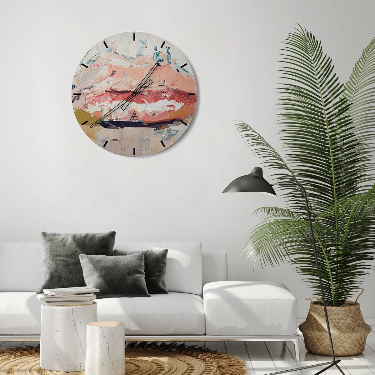 Wanduhr - Glasuhr - Abstrakte Textur von Farben in Beige- und Rosatönen - 30x30cm - Es weckt die Sinne - Moderne Wanddekoration für Wohnzimmer, Küche und Schlafzimmer ARTTOR