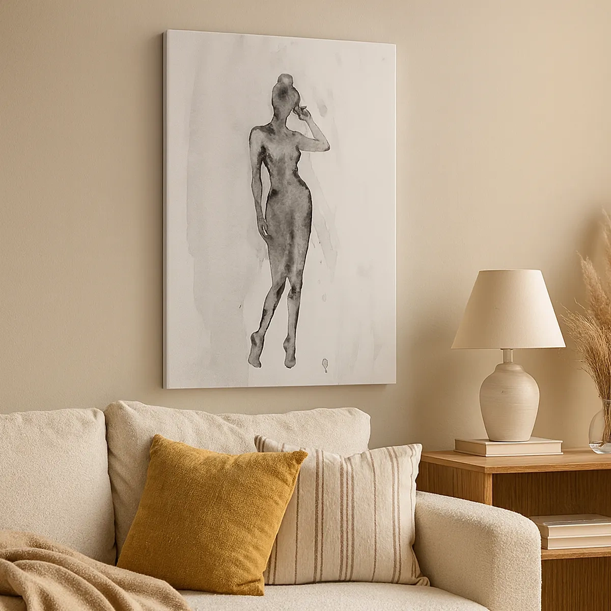Bild auf Leinwand - Leinwandbild - Skizze einer Frauensilhouette in Grautönen - 50x70cm - Eine Studie über das Ideal der Weiblichkeit - Moderne Wanddekoration für Wohnzimmer und Schlafzimmer ARTTOR