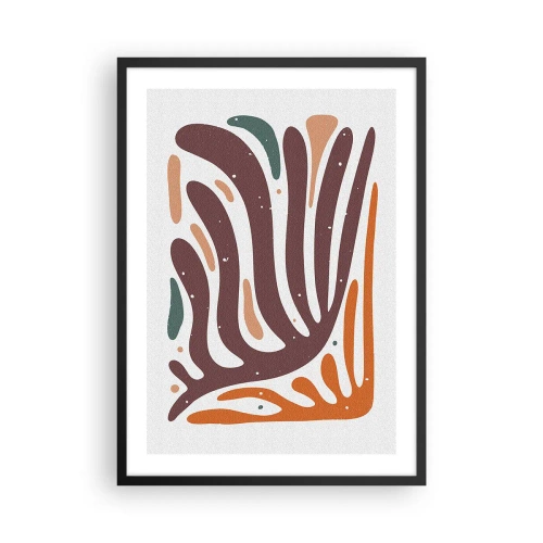 Poster in einem schwarzem Rahmen - Organische Abstraktion in warmen Braun- und Orangetönen - 50x70cm - Strahlende organische Komposition - Moderne Wanddekoration für Wohnzimmer und Schlafzimmer ARTTOR