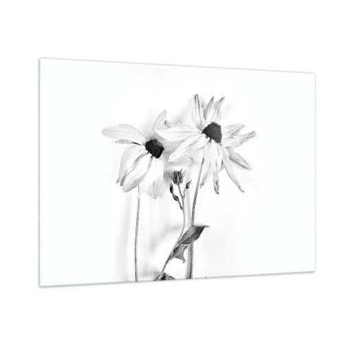 Glasbild - Bild auf glas - Schwarz-weiße Blumen im minimalistischen Stil - 100x70cm - Niemand will allein sein - Moderne Wanddekoration für Wohnzimmer und Schlafzimmer ARTTOR