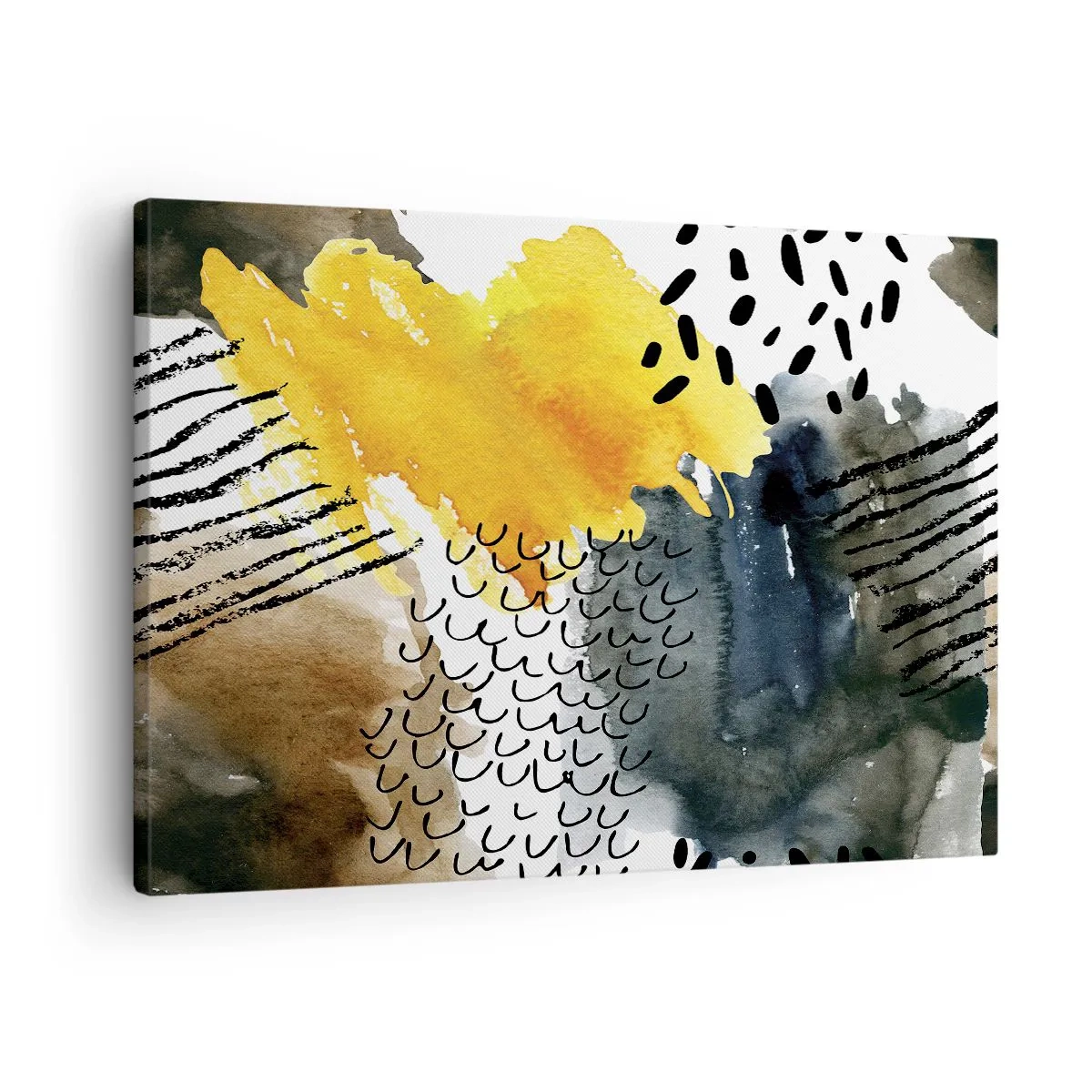 Bild auf Leinwand - Leinwandbild - Eine abstrakte Komposition mit gelben Akzenten und grafischen Mustern. - 70x50cm - Ein Treffen der Elemente der Natur - Moderne Wanddekoration für Wohnzimmer und Schlafzimmer ARTTOR
