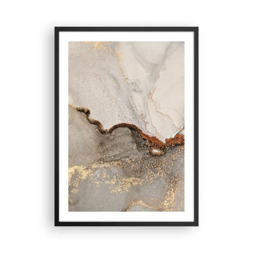 Poster in einem schwarzem Rahmen - Abstraktes Marmormuster mit Gold- und Kupferakzenten - 50x70cm - An der Grenze der Farben - Moderne Wanddekoration für Wohnzimmer und Schlafzimmer ARTTOR