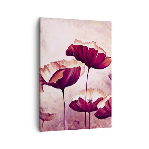 Bild auf Leinwand - Leinwandbild - Blumen in Rot- und Weißtönen auf dezentem Hintergrund - 50x70cm - Rotes und weißes Blütenblatt - Moderne Wanddekoration für Wohnzimmer und Schlafzimmer ARTTOR