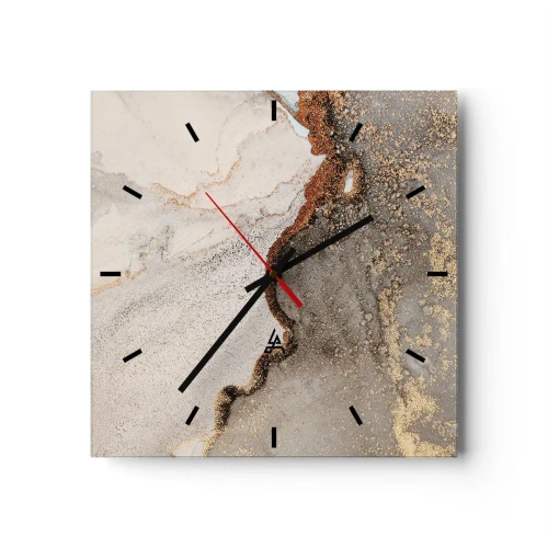 Wanduhr - Glasuhr - Abstraktes Motiv mit Gold- und Grautönen - 30x30cm - An der Grenze der Farben - Moderne Wanddekoration für Wohnzimmer und Schlafzimmer ARTTOR