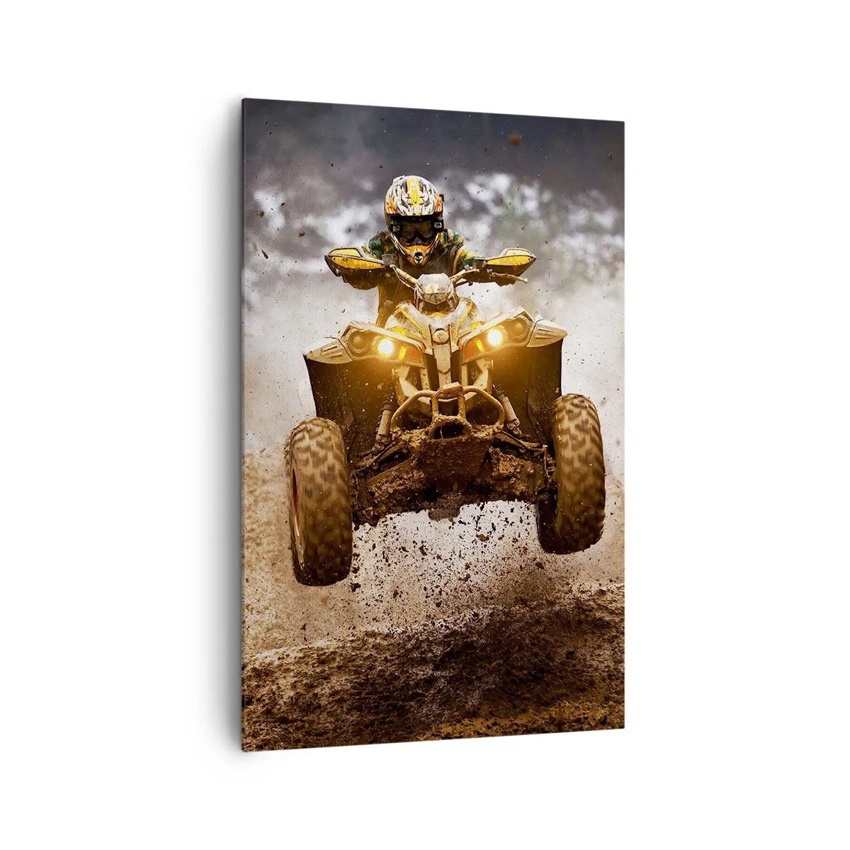 Bild auf Leinwand - Leinwandbild - Extremes Quadfahren im schlammigen Gelände - 80x120cm - Kein Risiko kein Spaß - Moderne Wanddekoration für Wohnzimmer und Schlafzimmer ARTTOR