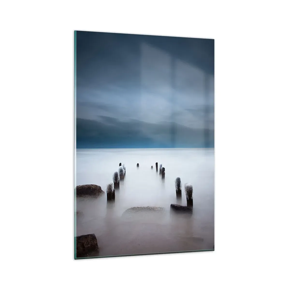 Glasbild - Bild auf glas - Der alte Pier vor der Kulisse eines ruhigen Meeres - 80x120cm - Nachdenklicher See - Moderne Wanddekoration für Wohnzimmer und Schlafzimmer ARTTOR