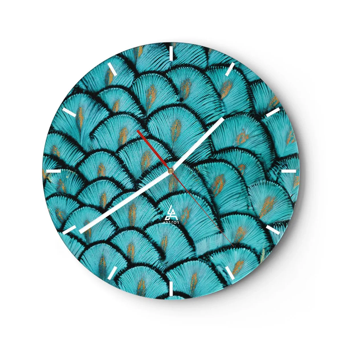 Wanduhr - Glasuhr - Große Federgala - 40x40 cm