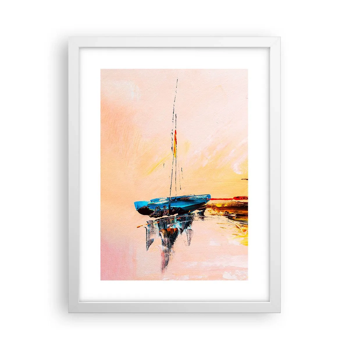 Poster in einem weißen Rahmen - Abend im Yachthafen - 30x40 cm