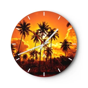 Wanduhr - Glasuhr - Palmen vor der Kulisse der untergehenden Sonne - 30x30cm - Berge brennen, Wälder brennen - Moderne Wanddekoration für Wohnzimmer, Küche und Schlafzimmer ARTTOR