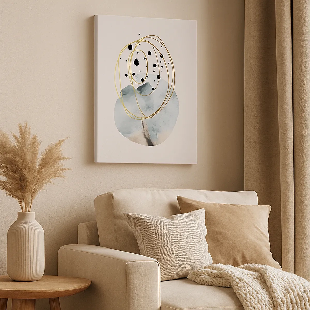 Bild auf Leinwand - Leinwandbild - Minimalistische Abstraktion mit geometrischem Muster und goldenen Linien - 50x70cm - Vom Weltraum umarmt - Moderne Wanddekoration für Wohnzimmer und Schlafzimmer ARTTOR