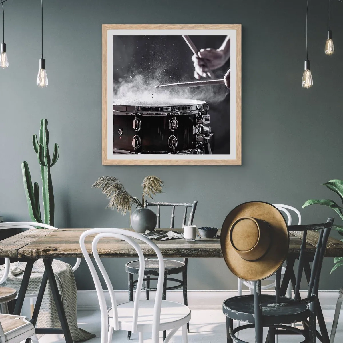 Poster in einem Rahmen aus heller Eiche - Der Puls der Musik - 40x40 cm