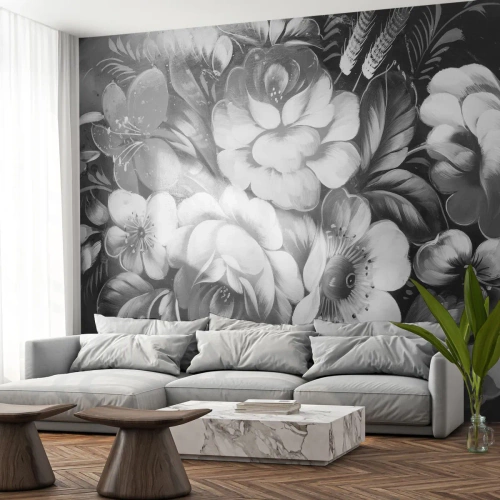 Fototapete Premium Canvas - Schön auch in Grau - Abstraktion, Blumen, Stück - 150x105 cm