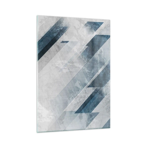 Glasbild - Bild auf glas - Geometrische Streifen in Grau- und Marineblautönen - 50x70cm - Räumliche Komposition - graue Bewegung - Moderne Wanddekoration für Wohnzimmer und Schlafzimmer ARTTOR