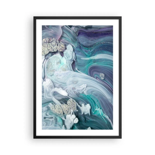 Poster in einem schwarzem Rahmen - Ein abstraktes Motiv mit blauen und grünen Wirbeln und Texturen. - 50x70cm - Strömungen von Himmelblau - Moderne Wanddekoration für Wohnzimmer und Schlafzimmer ARTTOR