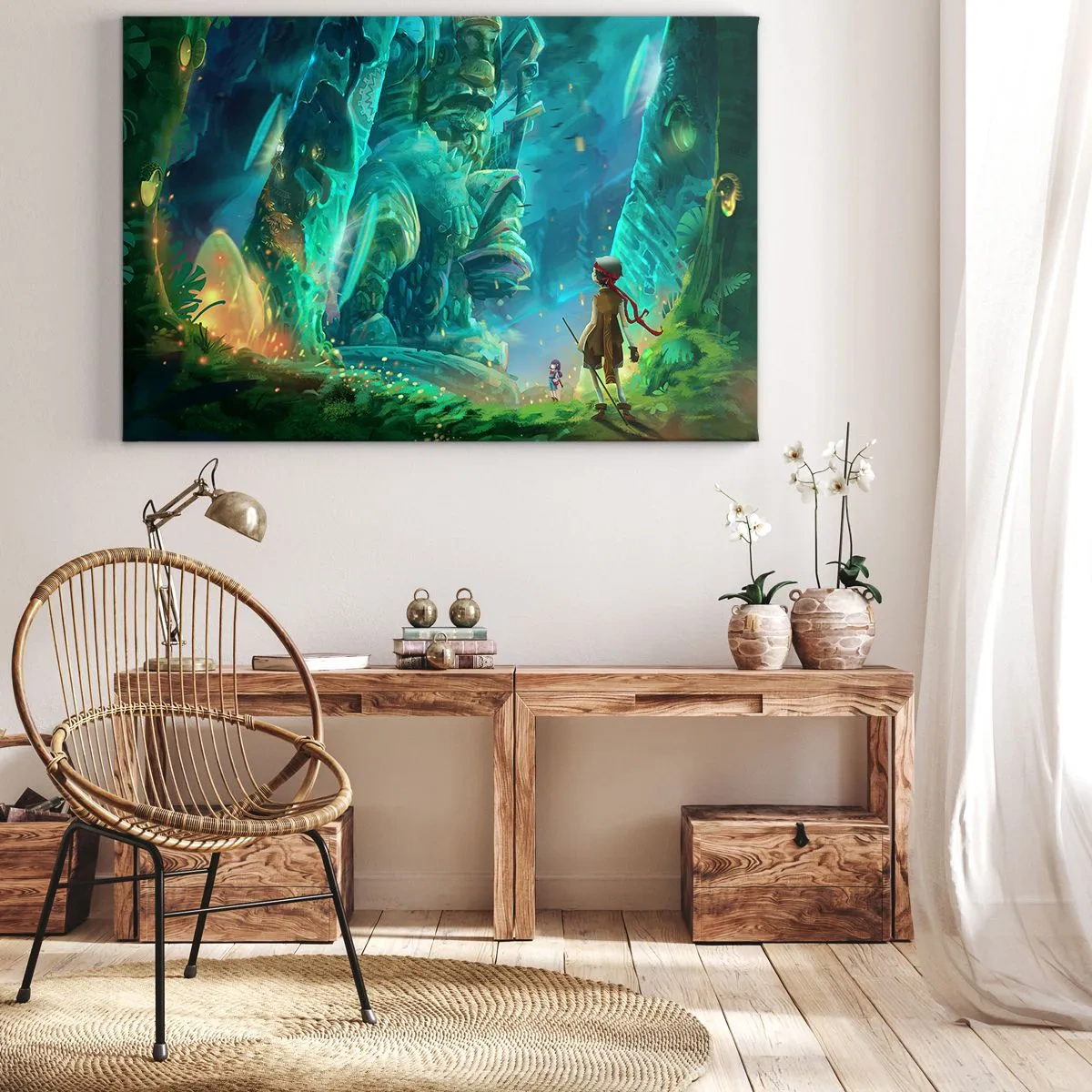 Bild auf Leinwand - Leinwandbild - Zauberwald mit Entdeckercharakter - 70x50cm - Aus dem großen Märchenbuch - Moderne Wanddekoration für Wohnzimmer und Schlafzimmer ARTTOR