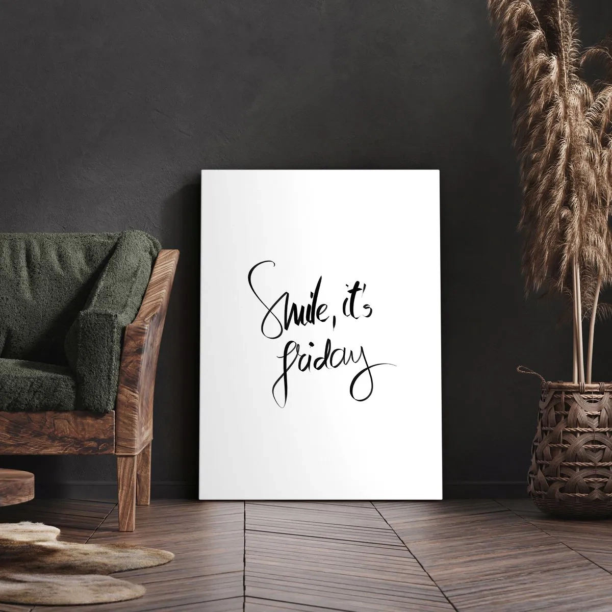 Bild auf Leinwand - Leinwandbild - Schwarz-weißer Schriftzug Smile, it's Friday - 80x120cm - Echte Freude - Moderne Wanddekoration für Wohnzimmer und Schlafzimmer ARTTOR
