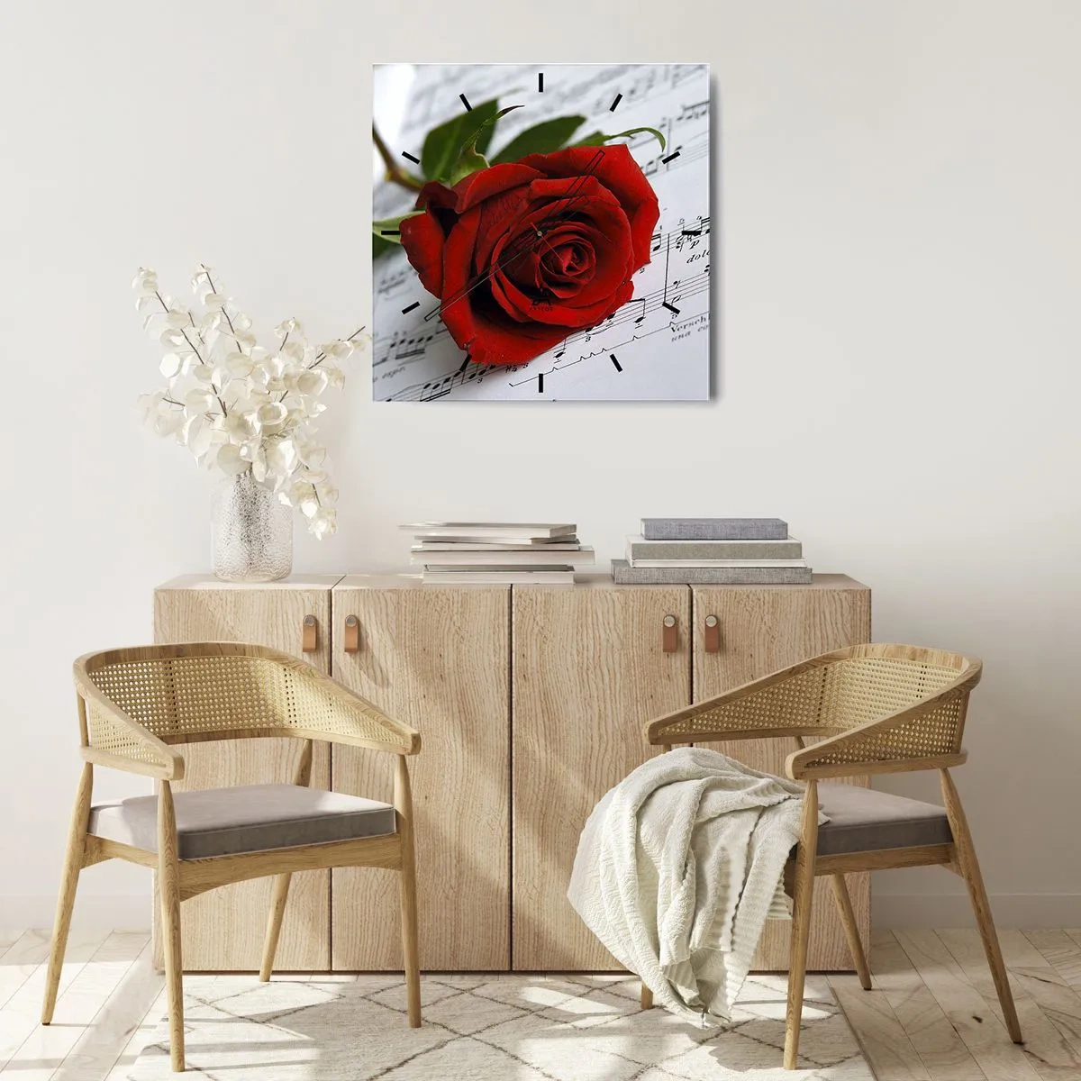 Wanduhr - Glasuhr - Musik der Gefühle in Scharlach - 40x40 cm