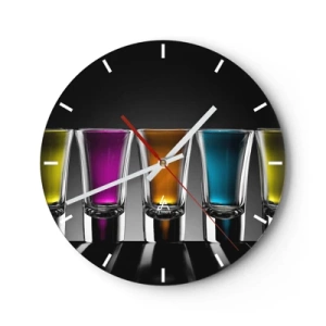 Wanduhr - Glasuhr - Bunte Gläser auf schwarzem Hintergrund - 30x30cm - Die Farben der Freude - Moderne Wanddekoration für Wohnzimmer, Küche und Schlafzimmer ARTTOR