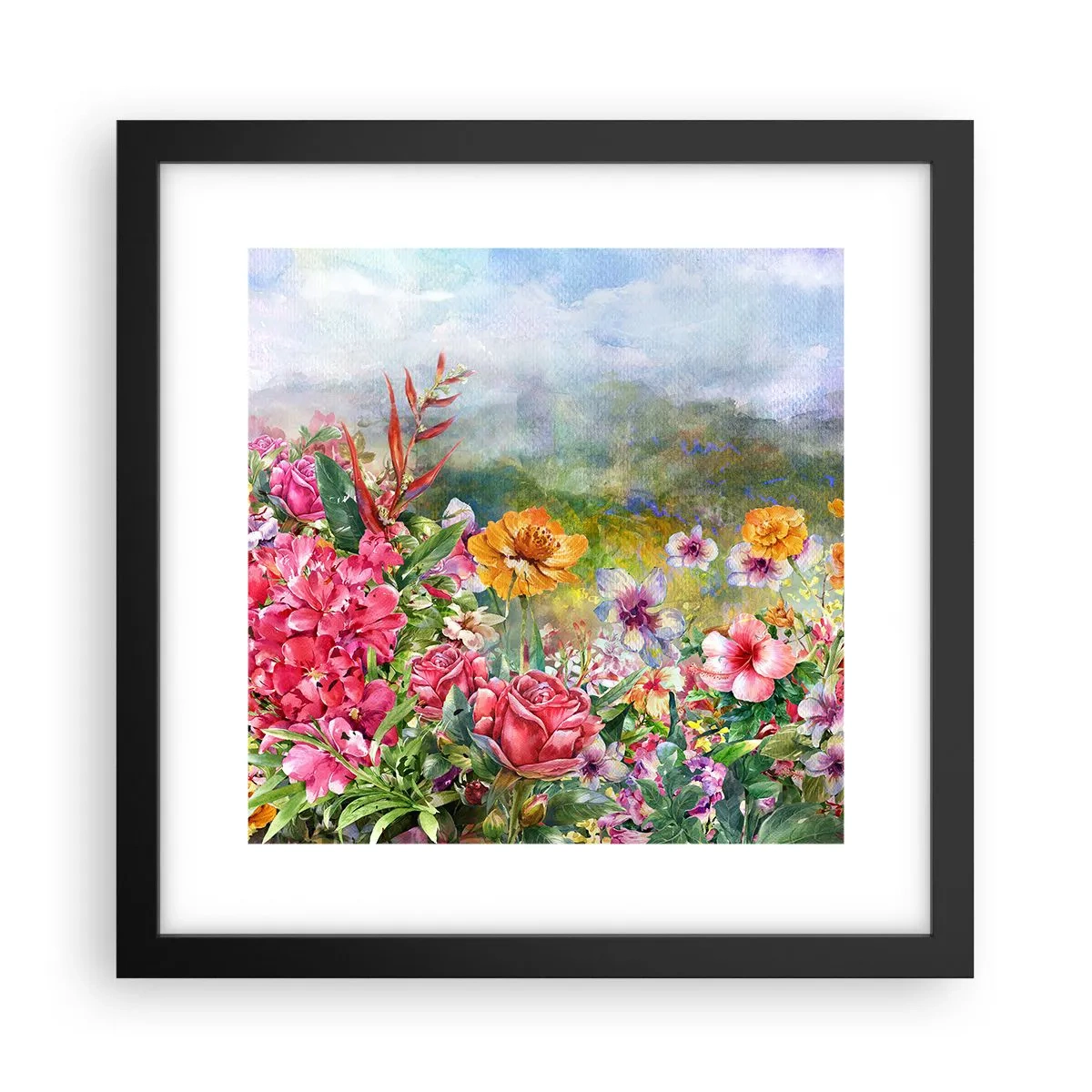 Poster in einem schwarzem Rahmen - Ein Garten, der verrückt geworden ist - 30x30 cm