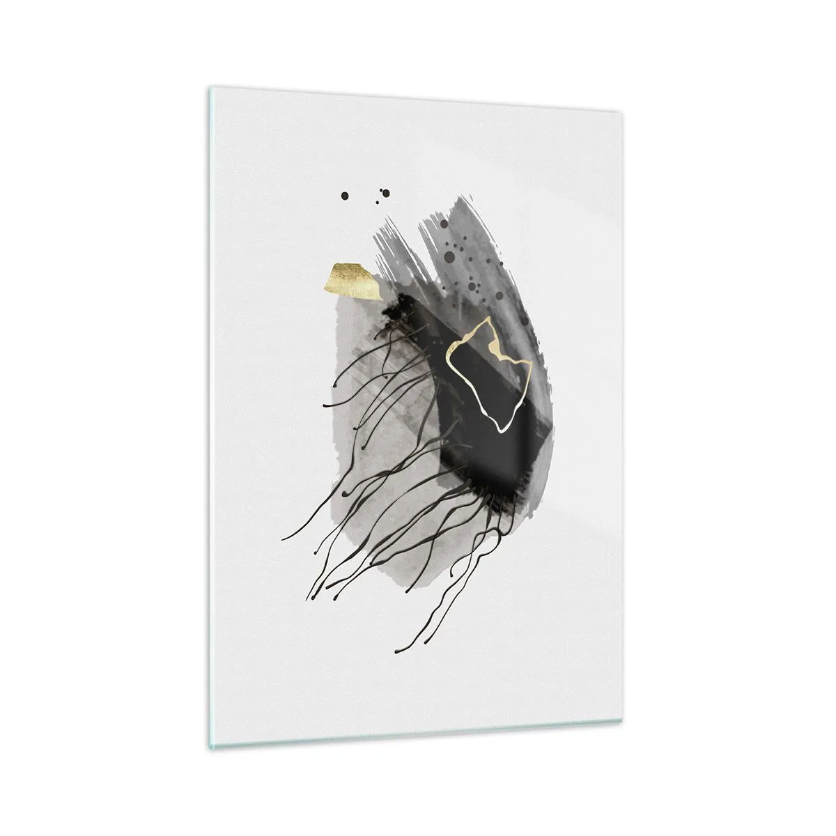 Glasbild - Bild auf glas - Abstrakte Komposition aus Schwarz und Gold auf weißem Hintergrund - 50x70cm - In Schwarz und Gold - Moderne Wanddekoration für Wohnzimmer und Schlafzimmer ARTTOR