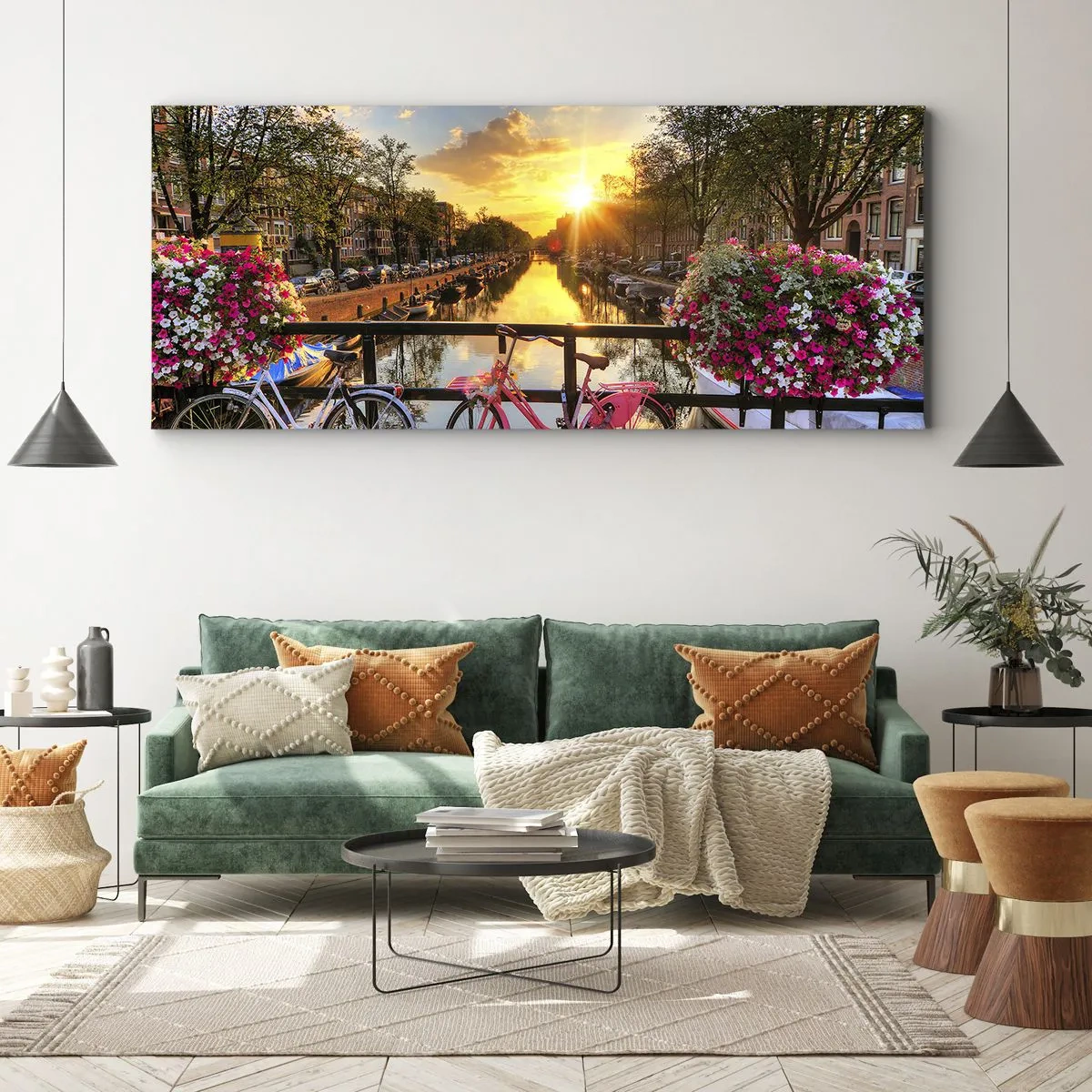 Bild auf Leinwand - Leinwandbild - Frühlingsmorgen in Amsterdam - 100x40 cm