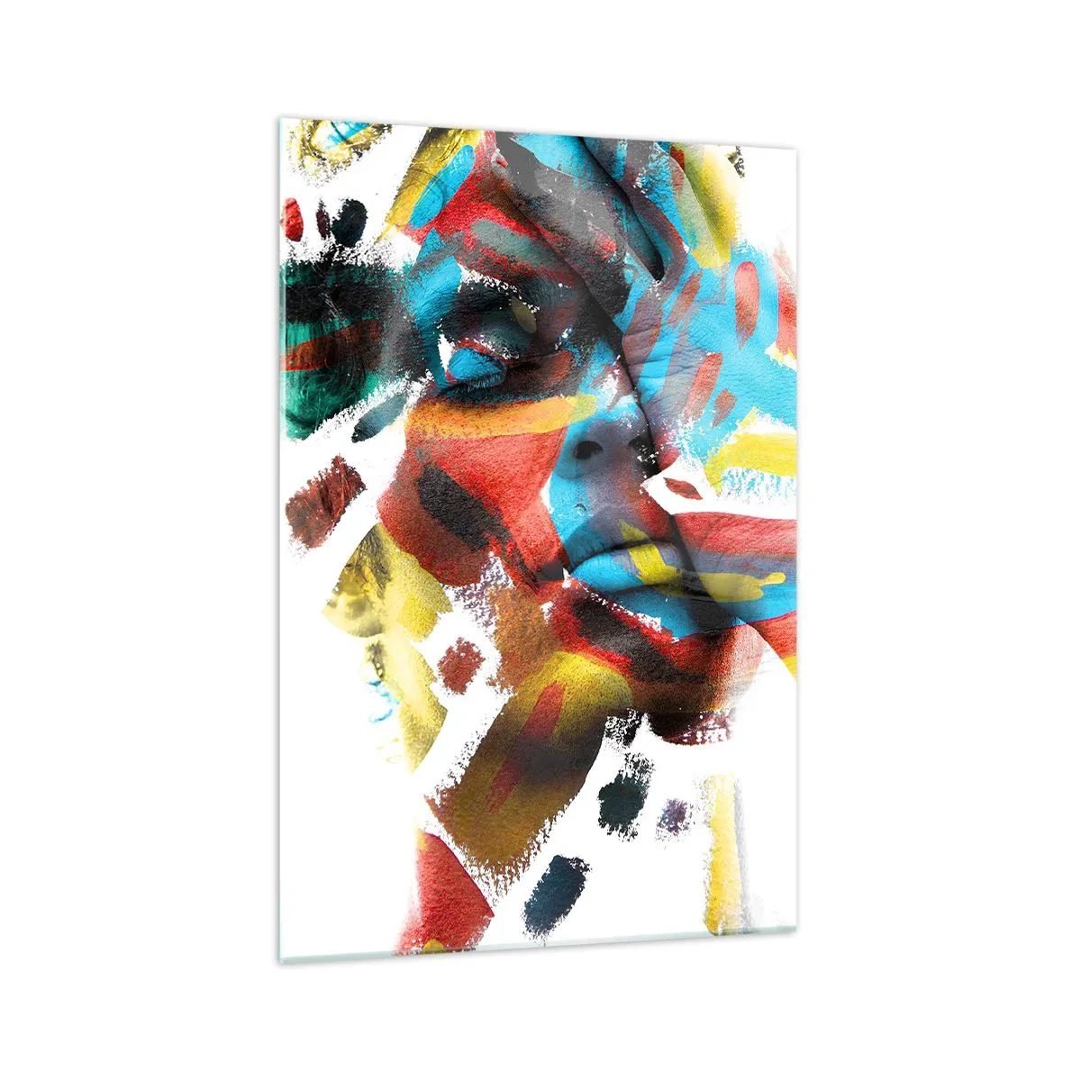 Glasbild - Bild auf glas - Abstraktes Porträt in lebendigen Farben - 70x100cm - Eine bunte Persönlichkeit - Moderne Wanddekoration für Wohnzimmer und Schlafzimmer ARTTOR
