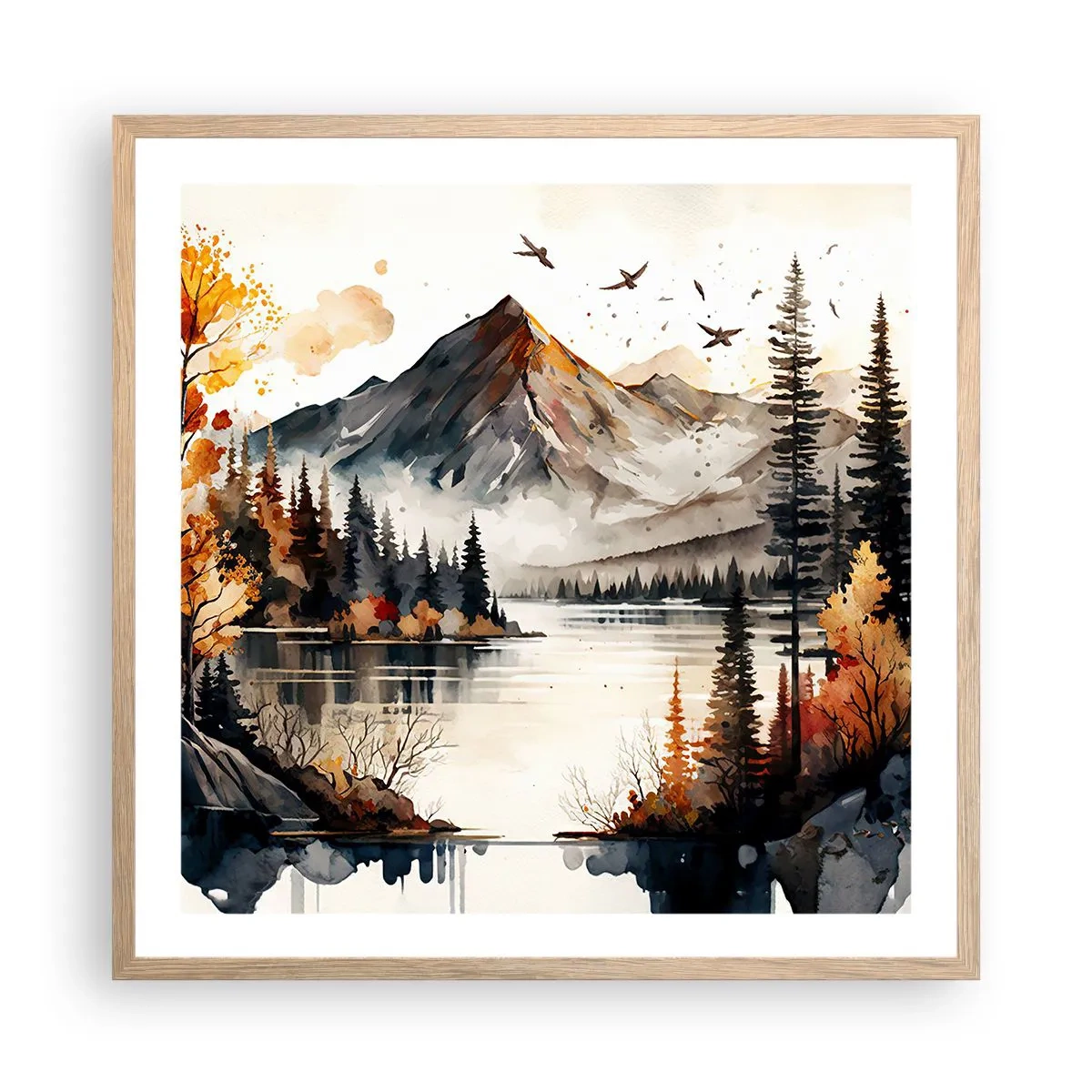Poster in einem Rahmen aus heller Eiche - Goldener Herbst in den Bergen - 60x60 cm