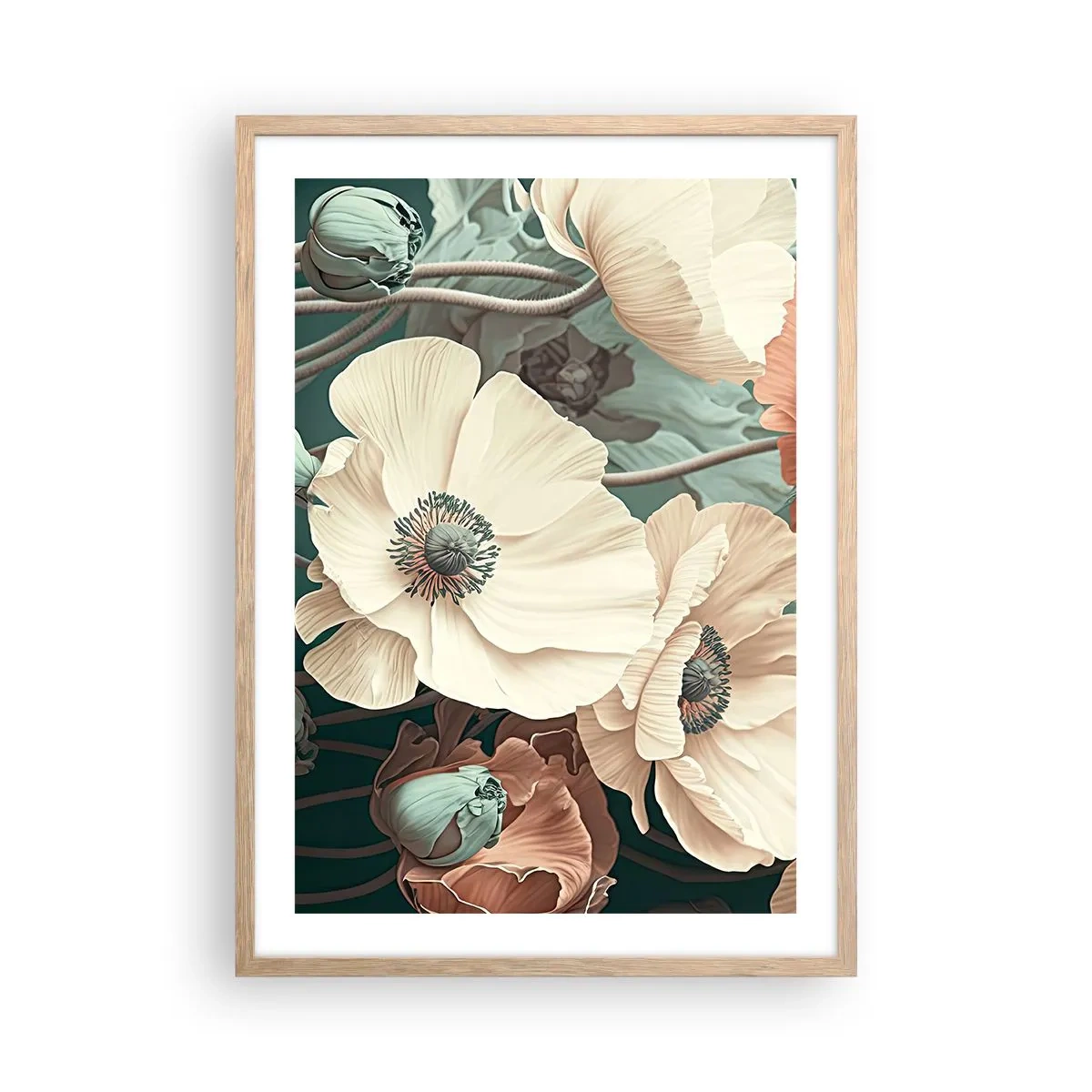 Poster in einem Rahmen aus heller Eiche - Flüstern von Mohnblumen - 50x70 cm