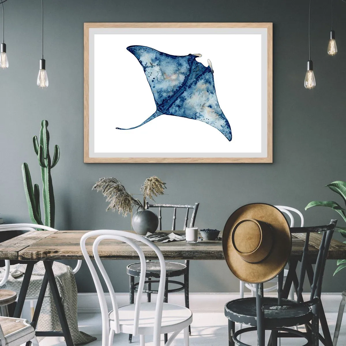 Poster in einem Rahmen aus heller Eiche - Leben im Blau - 50x40 cm