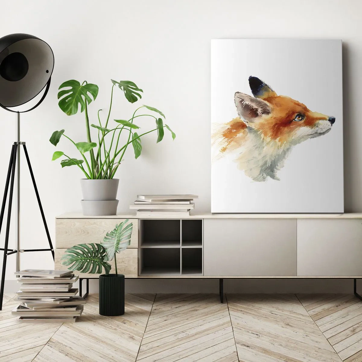 Bild auf Leinwand - Leinwandbild - Rotfuchs im Aquarellstil auf weißem Hintergrund - 50x70cm - Man kann nie vorsichtig genug sein - Moderne Wanddekoration für Wohnzimmer und Schlafzimmer ARTTOR