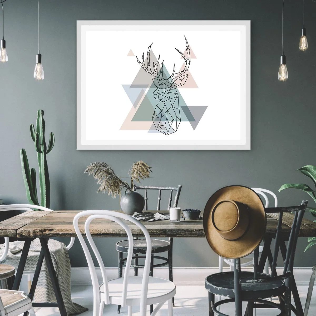 Poster in einem weißen Rahmen - In einem geometrischen Wald - 91x61 cm