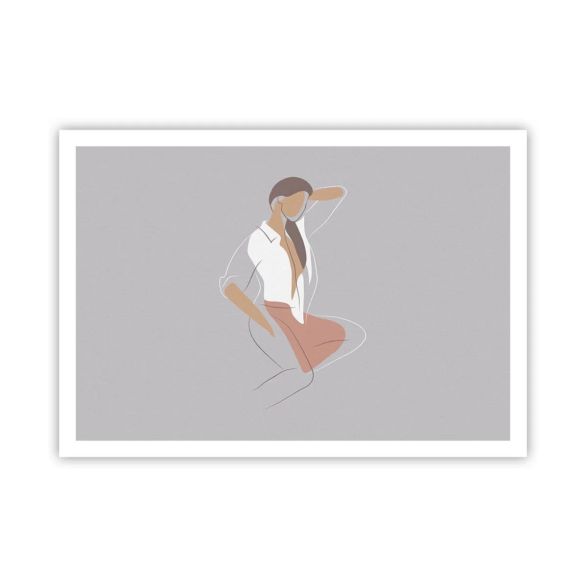 Poster - Ein minimalistisches Frauenporträt in Pastellfarben. - 100x70cm - Umriss der Anmut - Moderne Wanddekoration für Wohnzimmer und Schlafzimmer ARTTOR