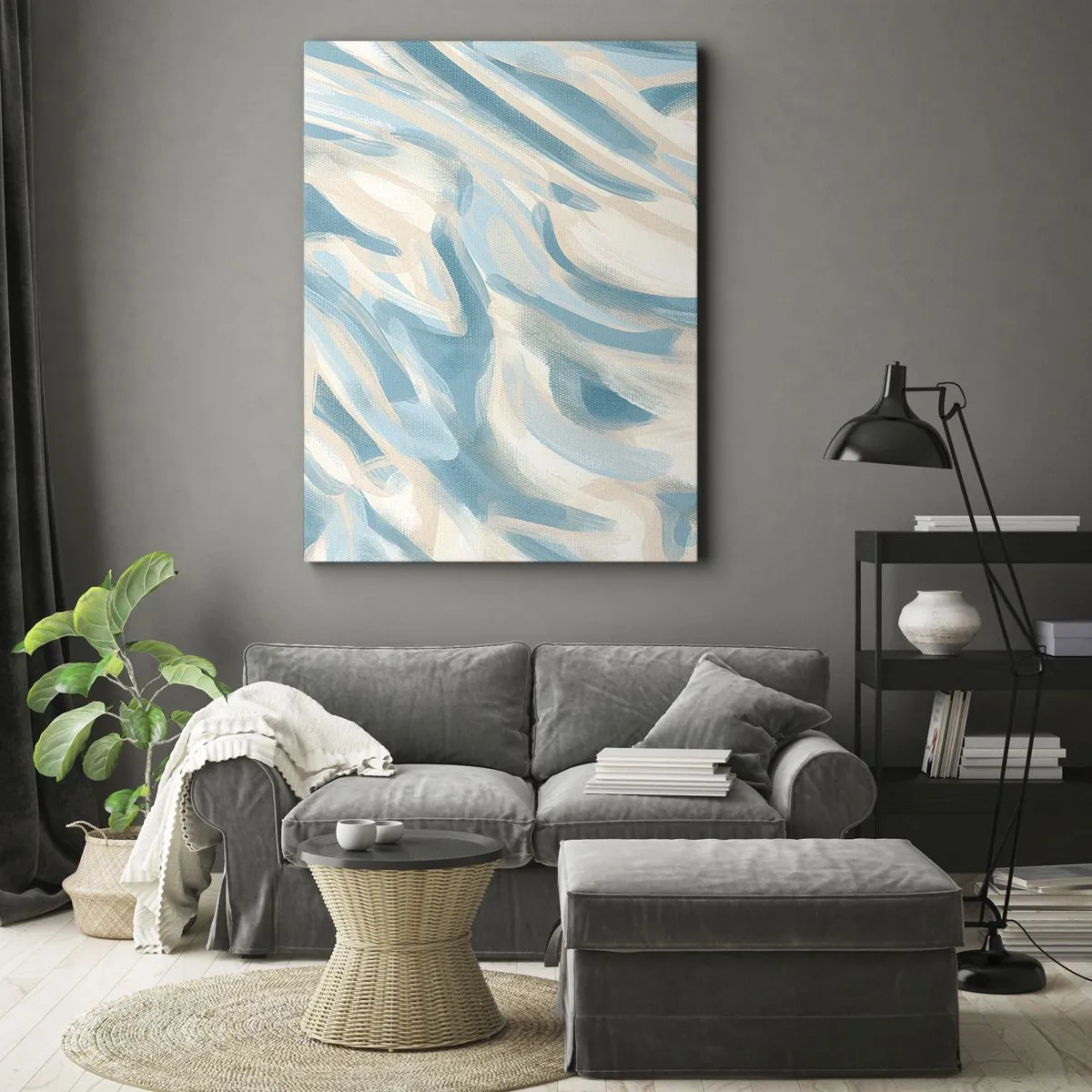 Bild auf Leinwand - Leinwandbild - Abstrakte blaue Streifen auf hellem Hintergrund - 50x70cm - Frühlingsbrisen - Moderne Wanddekoration für Wohnzimmer und Schlafzimmer ARTTOR