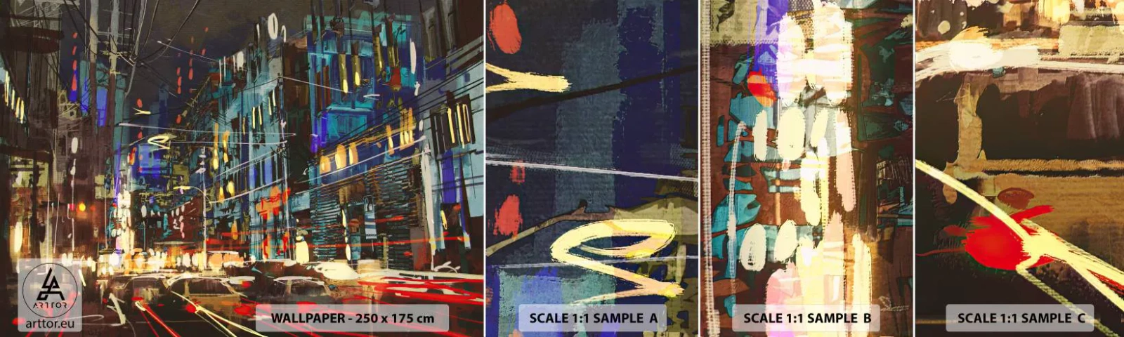 Fototapeten Muster Selbstklebend Deluxe Sticker - Abendlicher Straßentrubel - Stadt, Die Architektur, Nachtleben - 100x30 cm