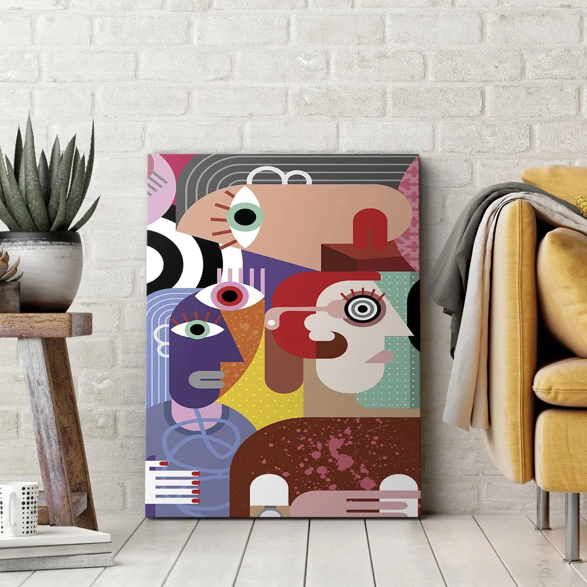 Bild auf Leinwand - Leinwandbild - Bunte Abstraktion mit geometrischen Flächen - 70x100cm - Wir sind von Herrn Picasso - Moderne Wanddekoration für Wohnzimmer und Schlafzimmer ARTTOR