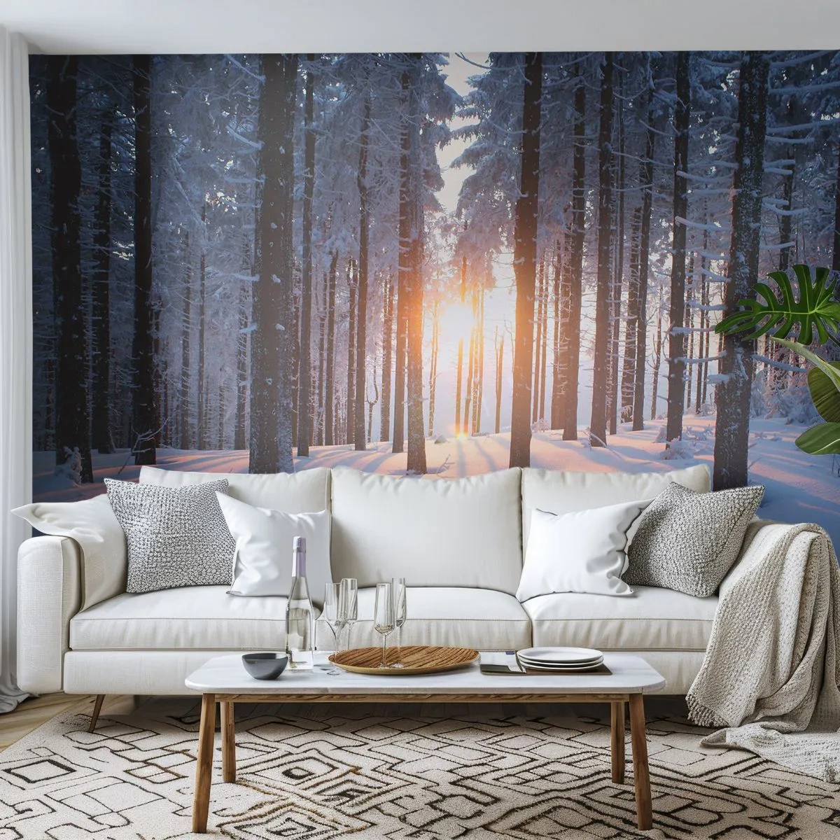 Fototapete Premium Sand - Ganz klar schwarz auf weiß - Landschaft, Wald, Schnee - 100x70 cm