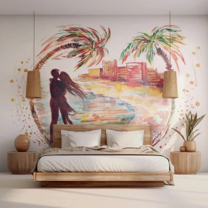 Selbstklebende Fototapete Deluxe Sticker - Romantischer Urlaub - Menschen, Kokusnuss-Palme, Strand - 450x315 cm