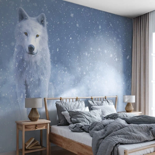 Selbstklebende Fototapete Deluxe Sticker - In Winterstimmung - weißer Wolf, Tiere, Winter - 250x175 cm