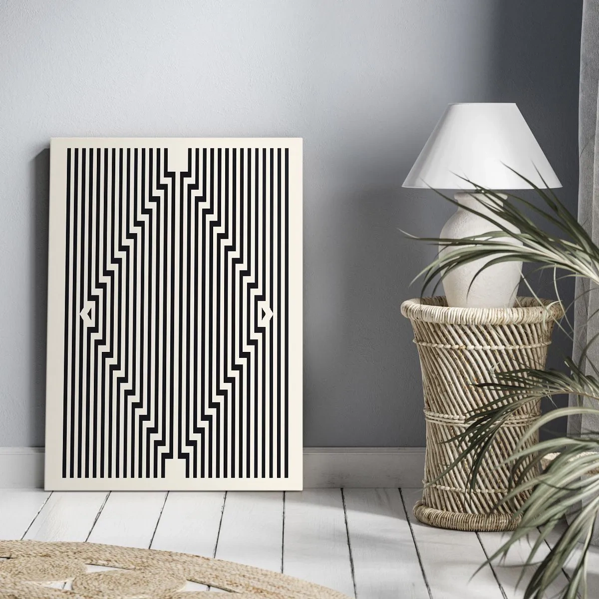 Bild auf Leinwand - Leinwandbild - Schwarze und weiße Linien erzeugen einen geometrischen Illusionseffekt - 50x70cm - Geometrische Illusion - Moderne Wanddekoration für Wohnzimmer und Schlafzimmer ARTTOR