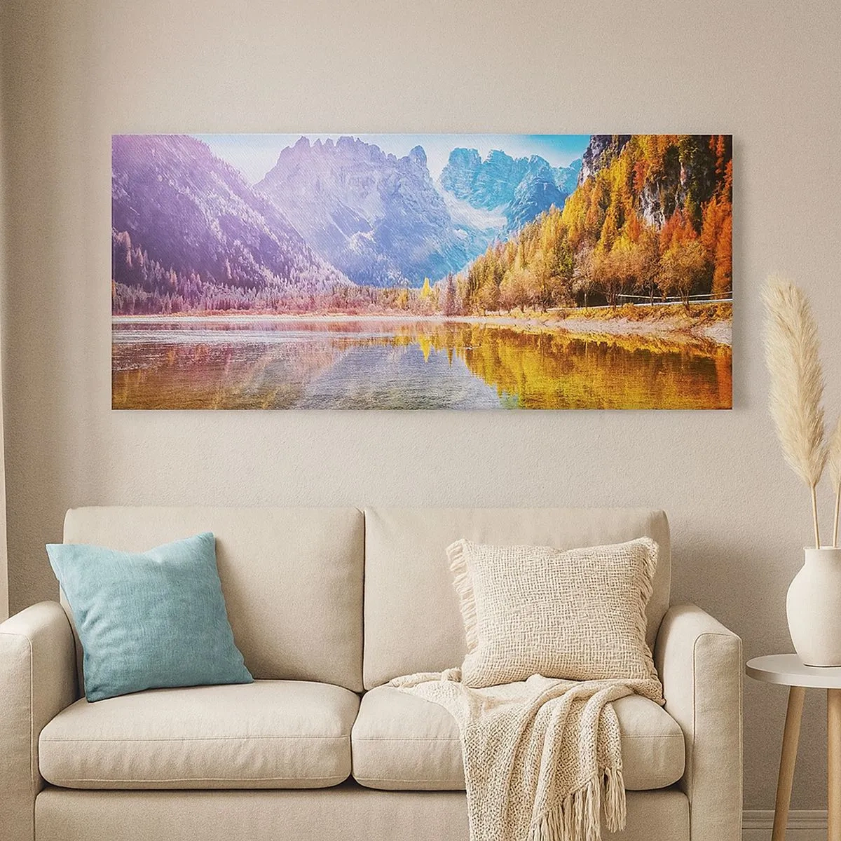 Bild auf Leinwand - Leinwandbild - Und in den Bergen ist es schon Herbst - 100x40 cm