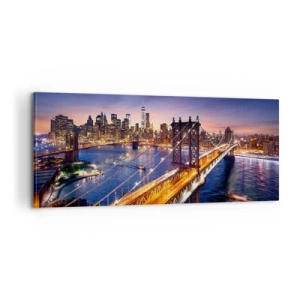 Bild auf Leinwand - Leinwandbild - Eine leuchtende Brücke zum Herzen der Stadt - 100x40 cm