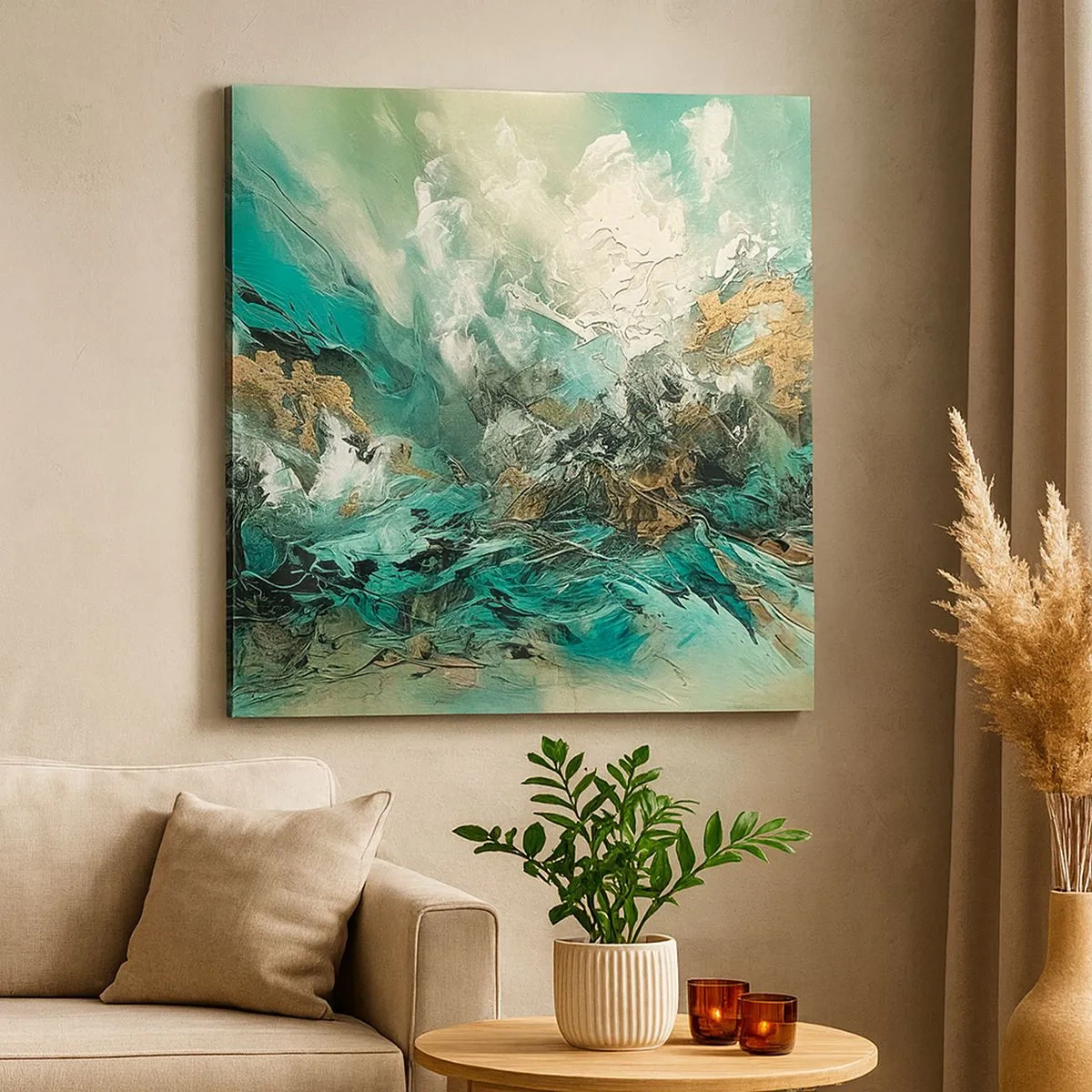 Bild auf Leinwand - Leinwandbild - Smaragdgrüne und schwarze Brandung - 30x30 cm