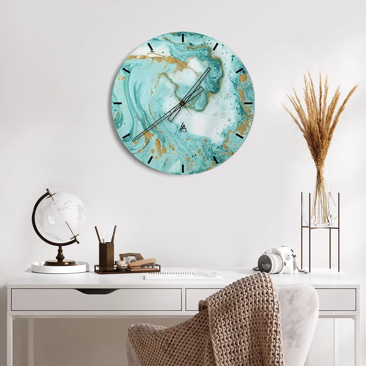 Wanduhr - Glasuhr - Abstraktes Muster in Türkistönen - 30x30cm - Unter der großen Welle der Edo-Ära - Moderne Wanddekoration für Wohnzimmer, Küche und Schlafzimmer ARTTOR