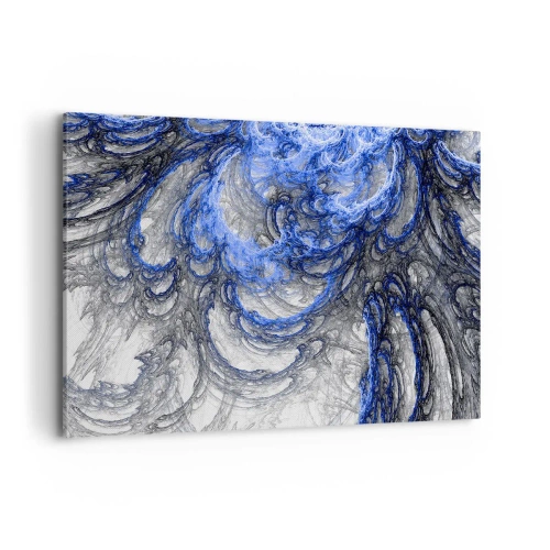 Bild auf Leinwand - Leinwandbild - Abstrakte Wellen in Blau- und Grautönen - 100x70cm - Die Geburt einer Welle - Moderne Wanddekoration für Wohnzimmer und Schlafzimmer ARTTOR