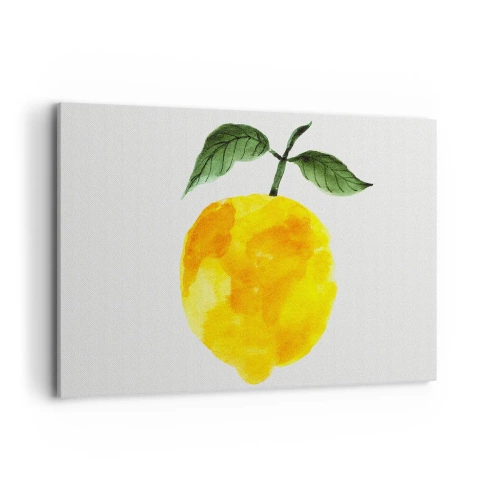 Bild auf Leinwand - Leinwandbild - Aquarell Zitrone mit grünen Blättern auf hellem Hintergrund - 100x70cm - So schmeckt man die Sonne - Moderne Wanddekoration für Wohnzimmer und Schlafzimmer ARTTOR